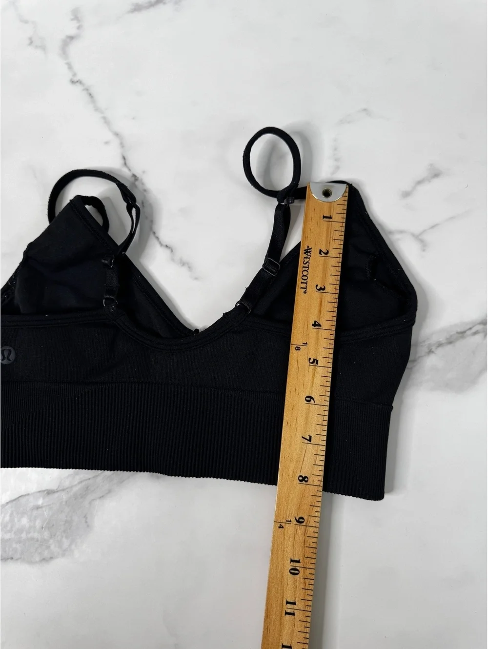 Lululemon Womens Size 6 Black Longline Sports Bra Adjustable Straps Logo